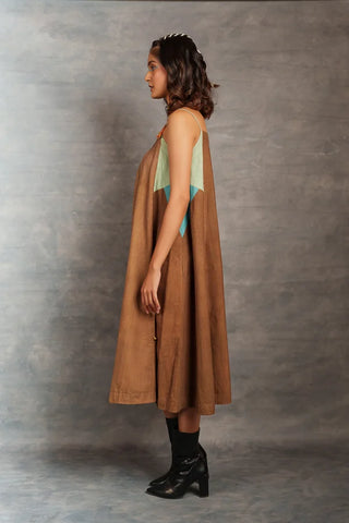 Ray & Hue - Brown Block Khadi Midi Dress