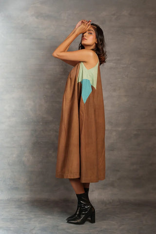 Ray & Hue - Brown Block Khadi Midi Dress