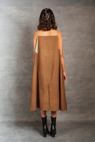 Ray & Hue - Brown Block Khadi Midi Dress