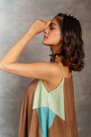 Ray & Hue - Brown Block Khadi Midi Dress