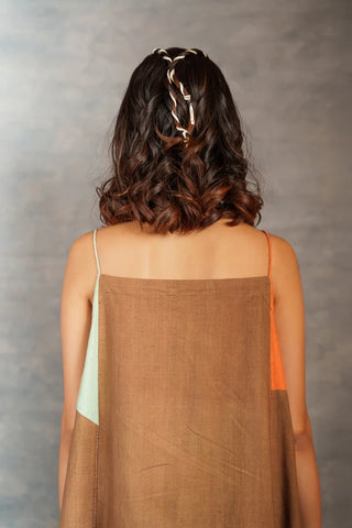 Ray & Hue - Brown Block Khadi Midi Dress