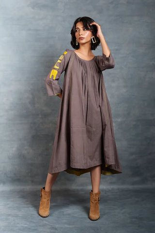 Applique dress- yellow applique details with 3/4th sleeves