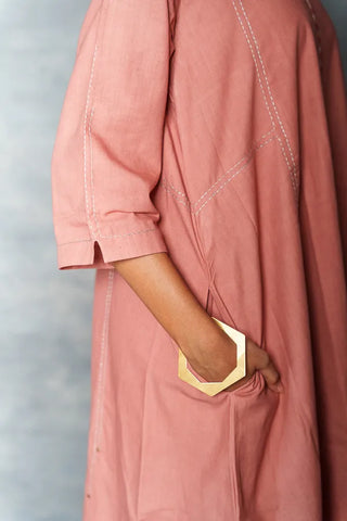 Pink midi dress- A-line 3/4th sleeves dress with front details.