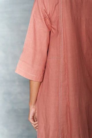 Pink midi dress- A-line 3/4th sleeves dress with front details.