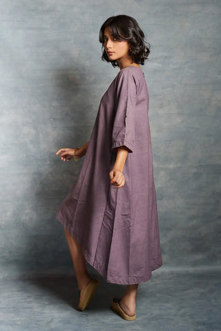 Purple midi dress- A-line 3/4th sleeves dress with front details.