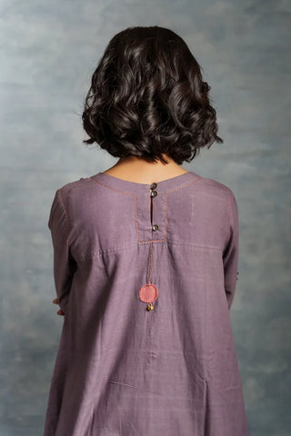 Purple midi dress- A-line 3/4th sleeves dress with front details.