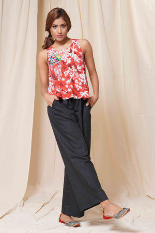 Crimson Botanical Embroidered Organic Cotton Tank