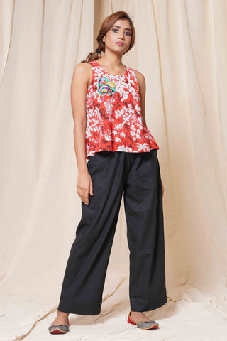 Crimson Botanical Embroidered Organic Cotton Tank